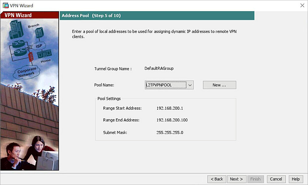 Screenshot that shows the Configure L2TP VPN